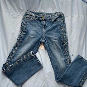 Women's Blue Lace-Up Jeans